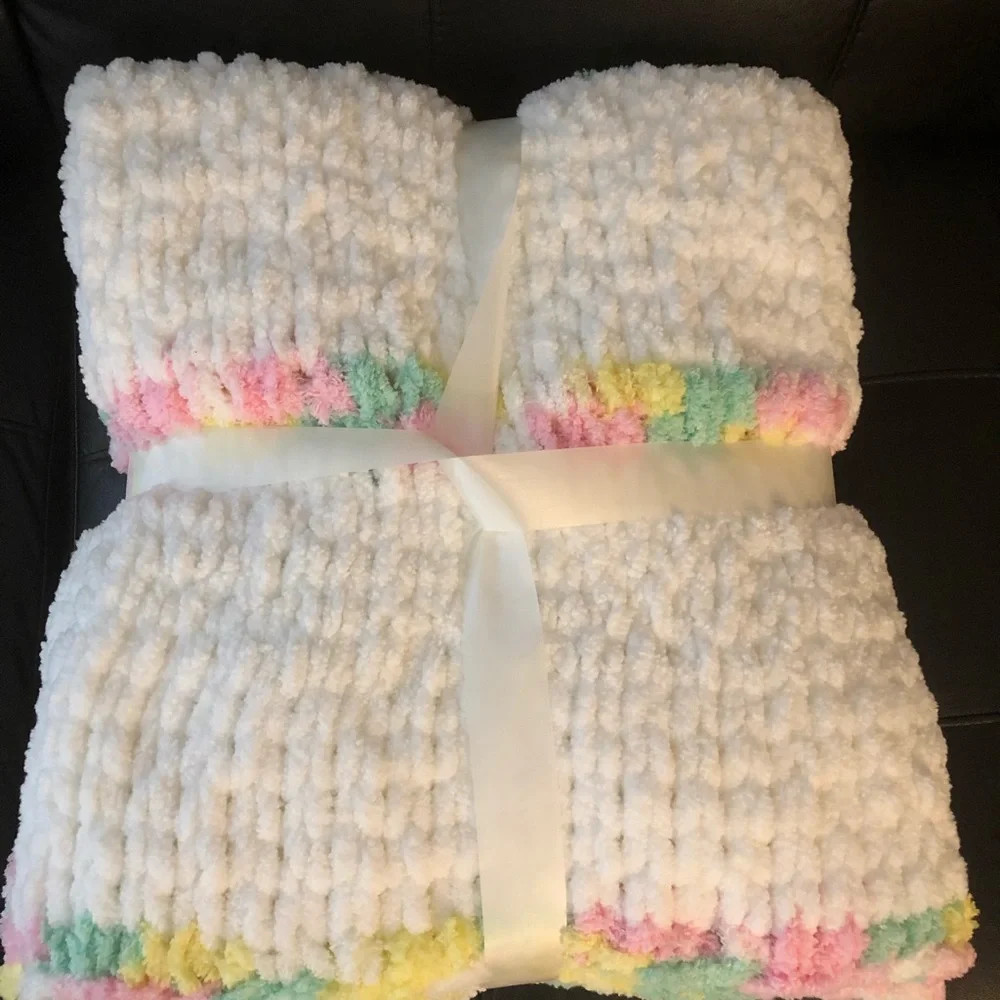 New HANDMADE croqueted Baby Blanket or Throw